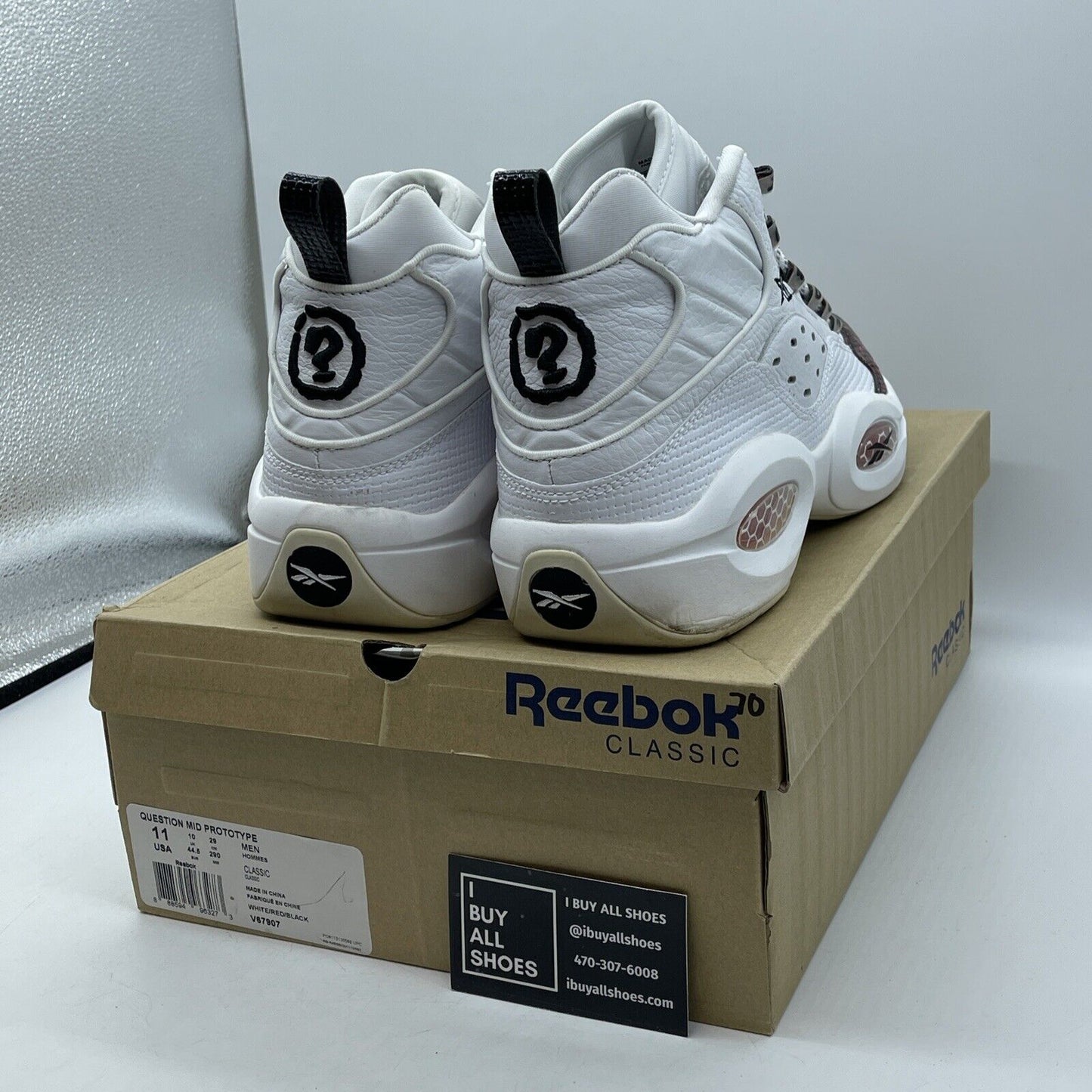 Size 11 - Reebok Question Mid Prototype White Black Red Leather (V67907)