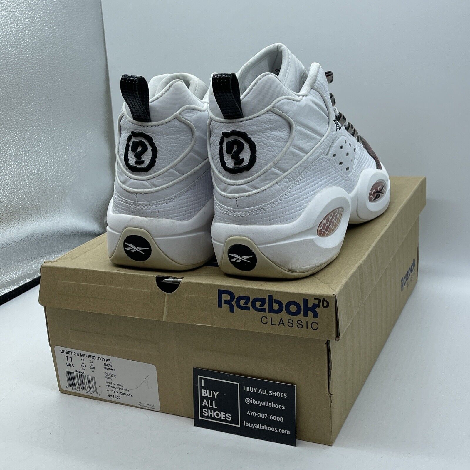 Size 11 - Reebok Question Mid Prototype White Black Red Leather (V67907)