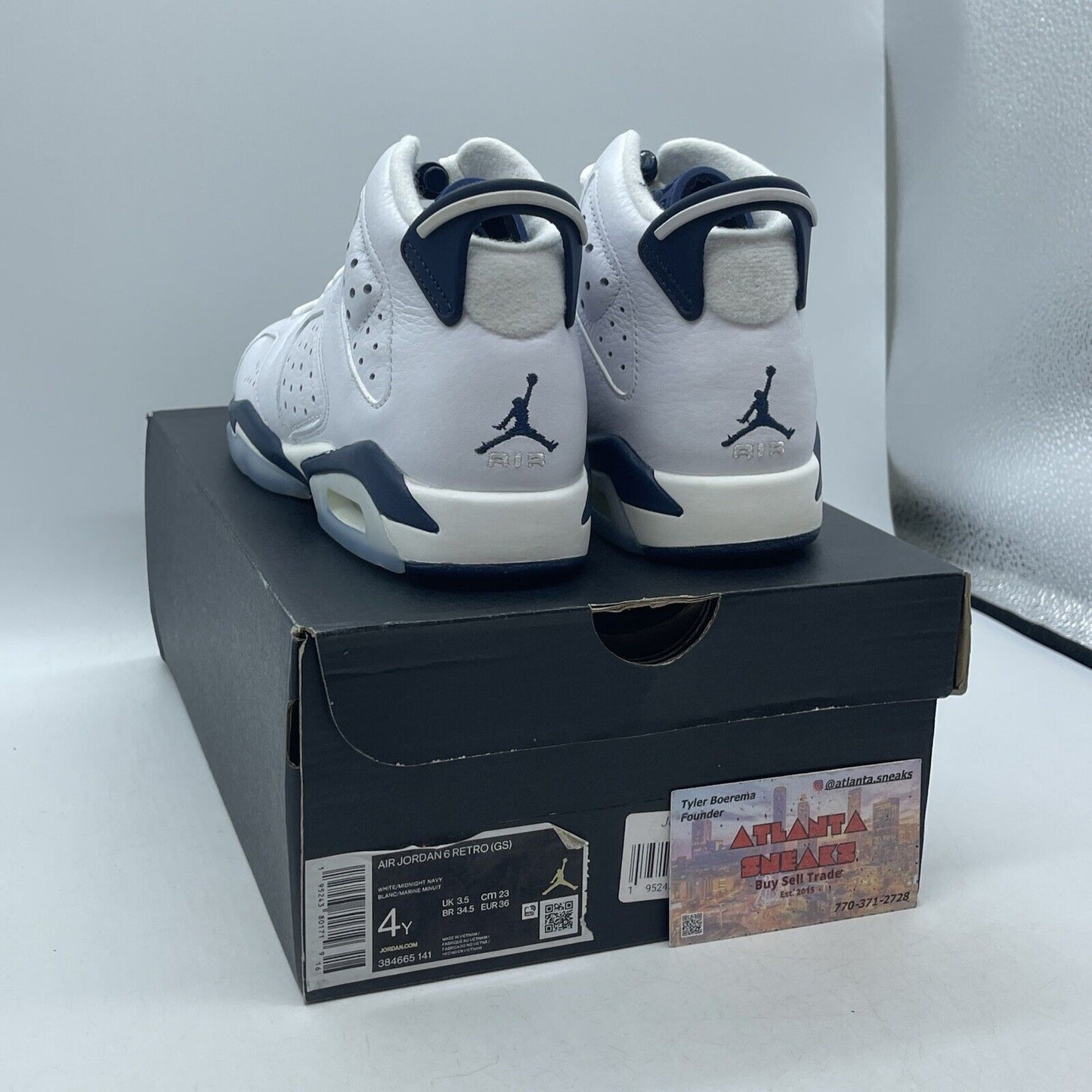 Size 4Y - Jordan 6 Retro Midnight Navy White Leather (384665-141)