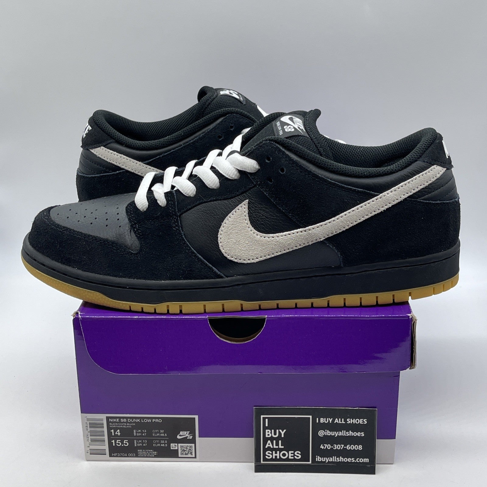 Size 14 - Nike Dunk Pro SB Low Black White Gum Suede Leather (HF3704-003)