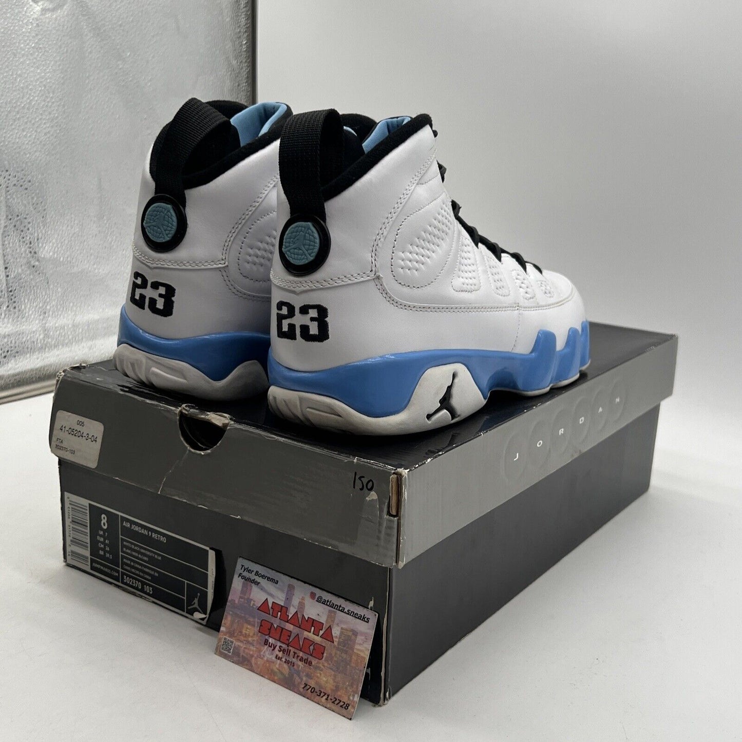 Size 8 - Air Jordan 9 Retro 2010 Powder Blue Black White Leather (302370-103)