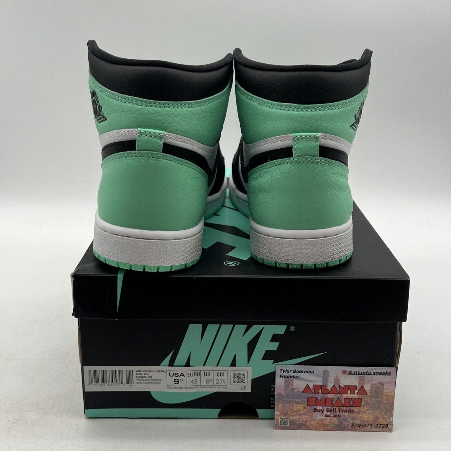 Size 9.5- Air Jordan 1 Retro OG High Green Glow White Black Leather.(DZ5495-130)