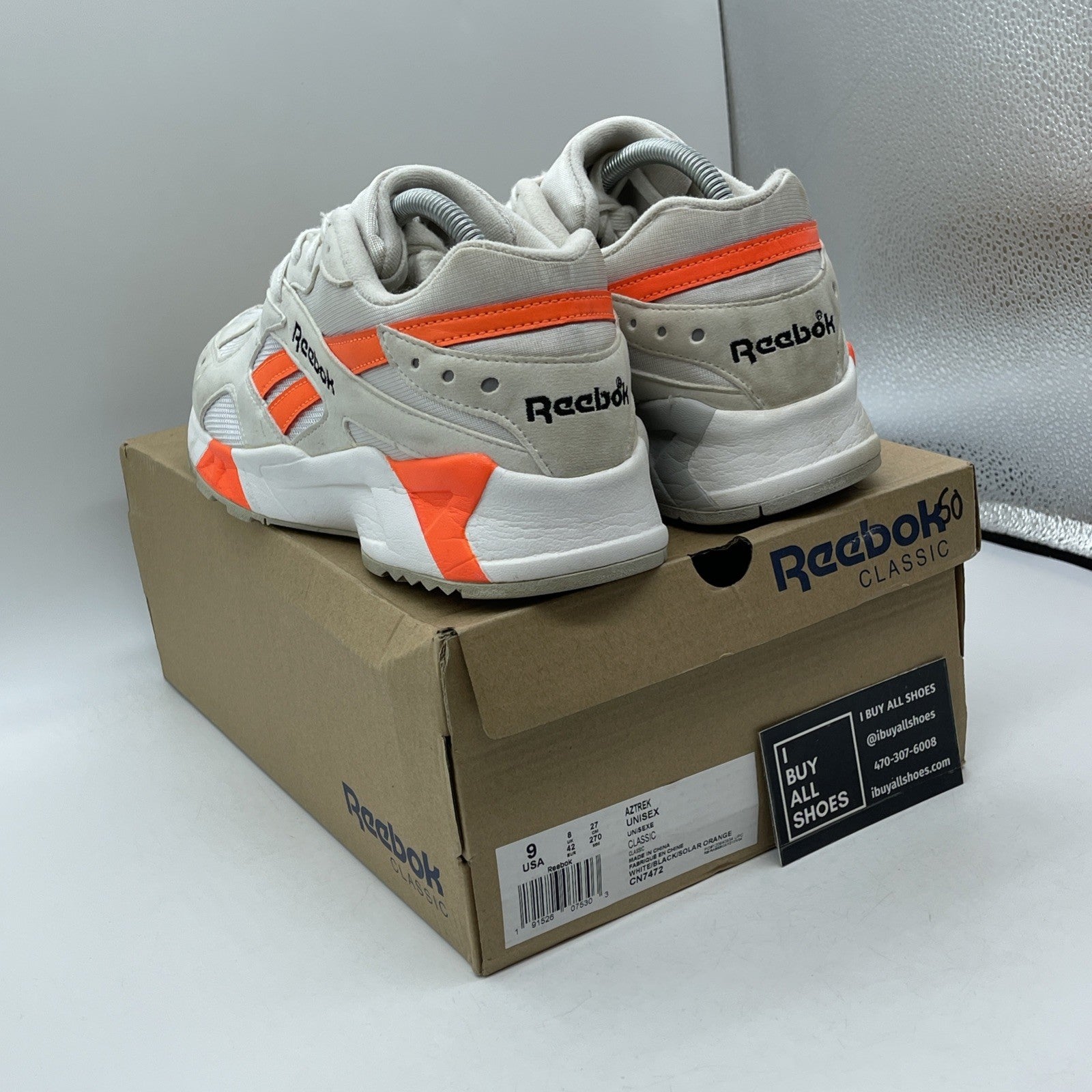 Size 9 - Reebok Aztrek Solar Orange White Grey Suede Leather (CN7472)