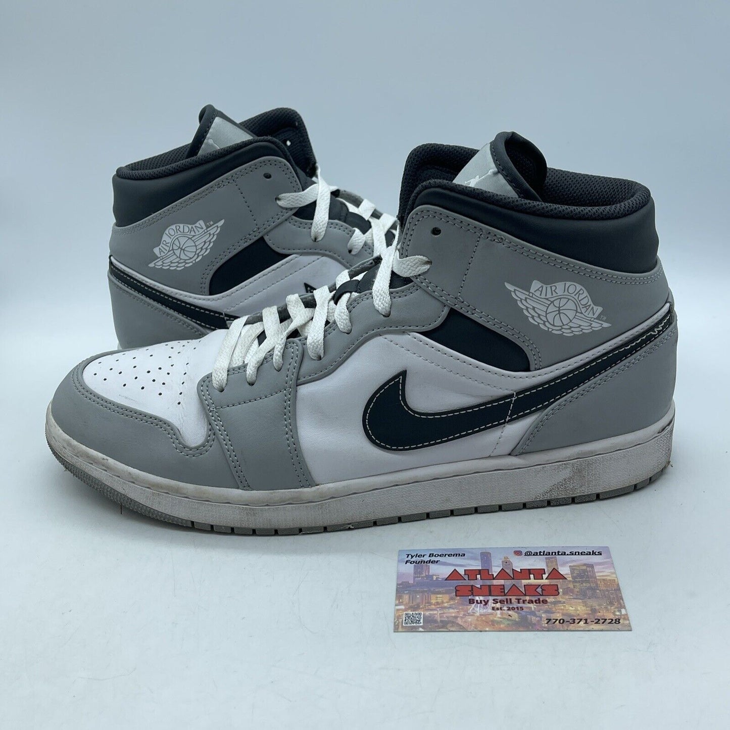 Size 12 - Jordan 1 Mid Light Smoke Grey Black White Leather (554724-078)