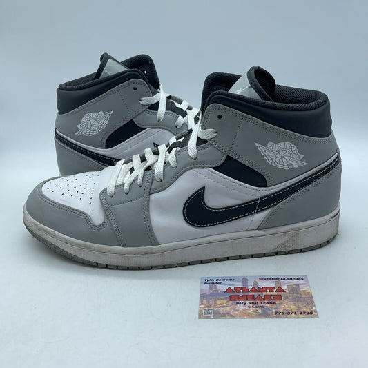 Size 12 - Jordan 1 Mid Light Smoke Grey Black White Leather (554724-078)