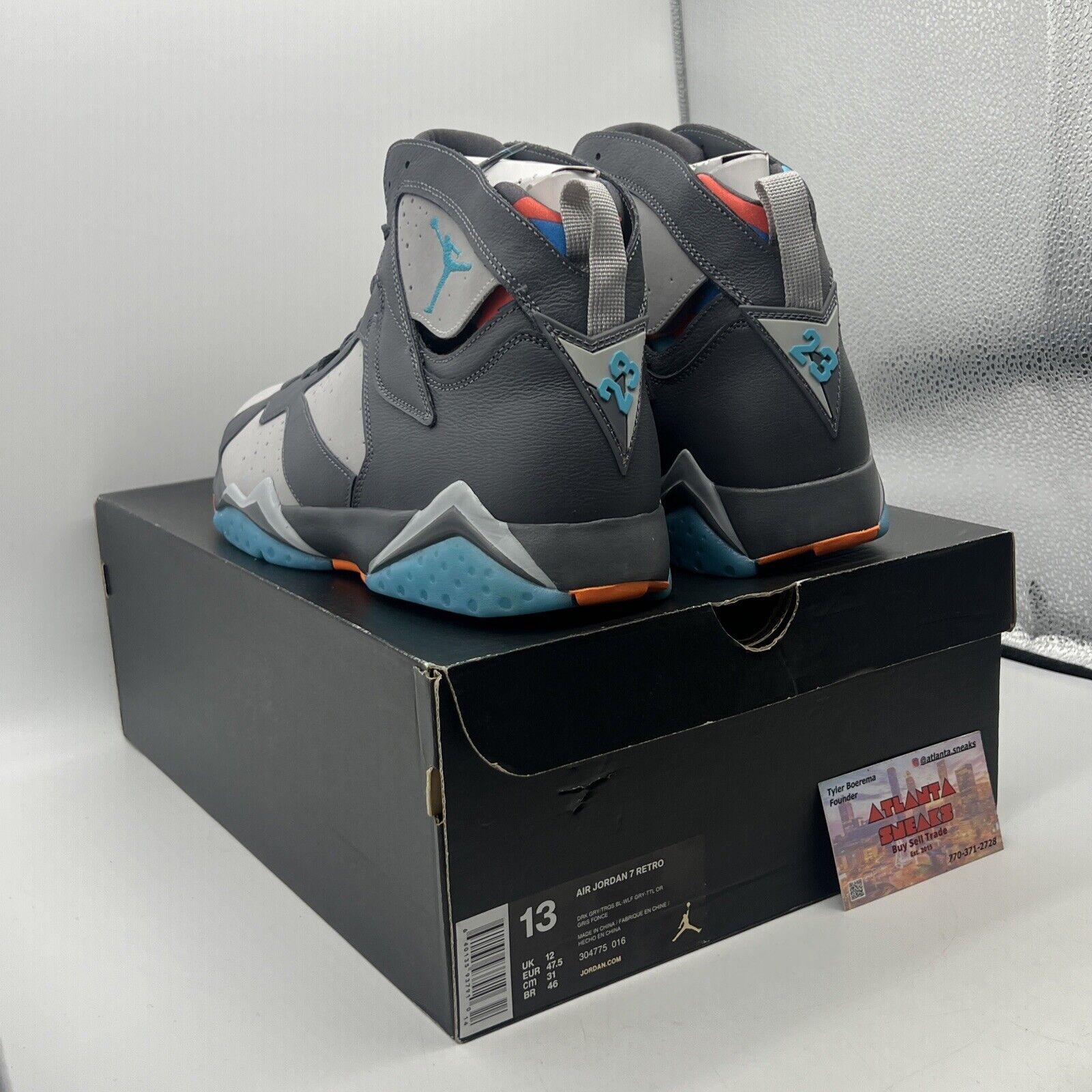 Size 13 - Air Jordan 7 Retro Barcelona Days Grey Blue Orange Suede (304775-016)