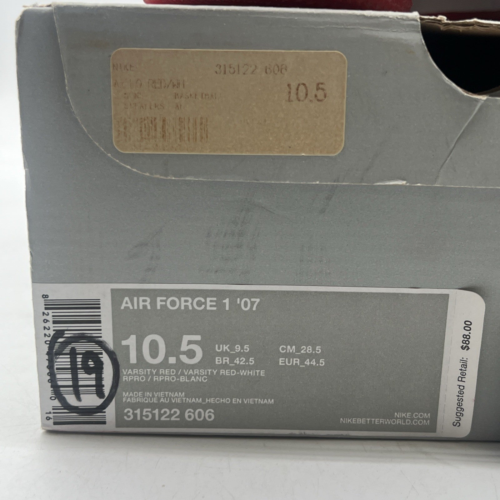 Size 10.5 - Nike Air Force 1 '07 Varsity Red (315122-606)