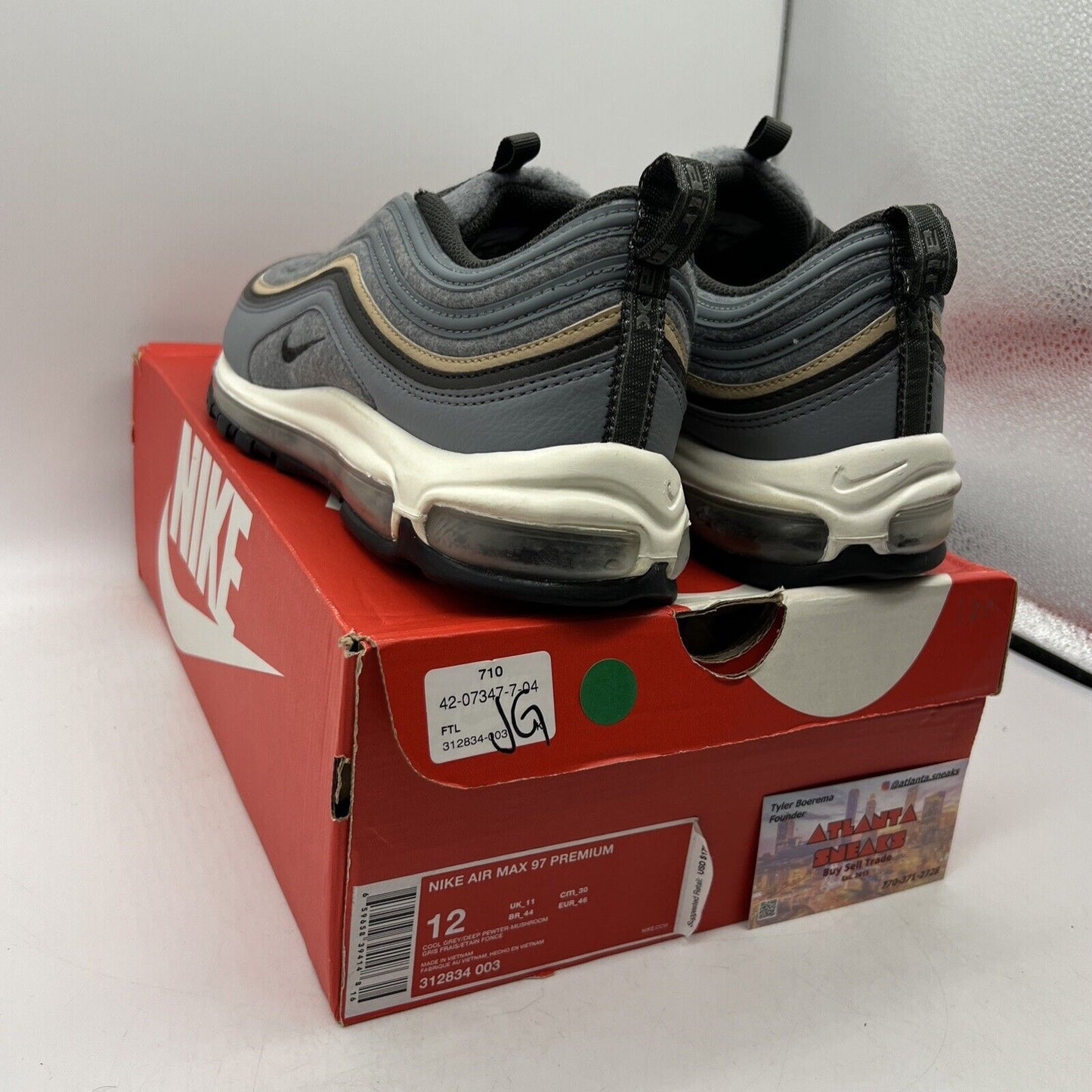 Size 12 - Nike Air Max 97 Premium Cool Grey Mushroom Grey White Black 312834-003
