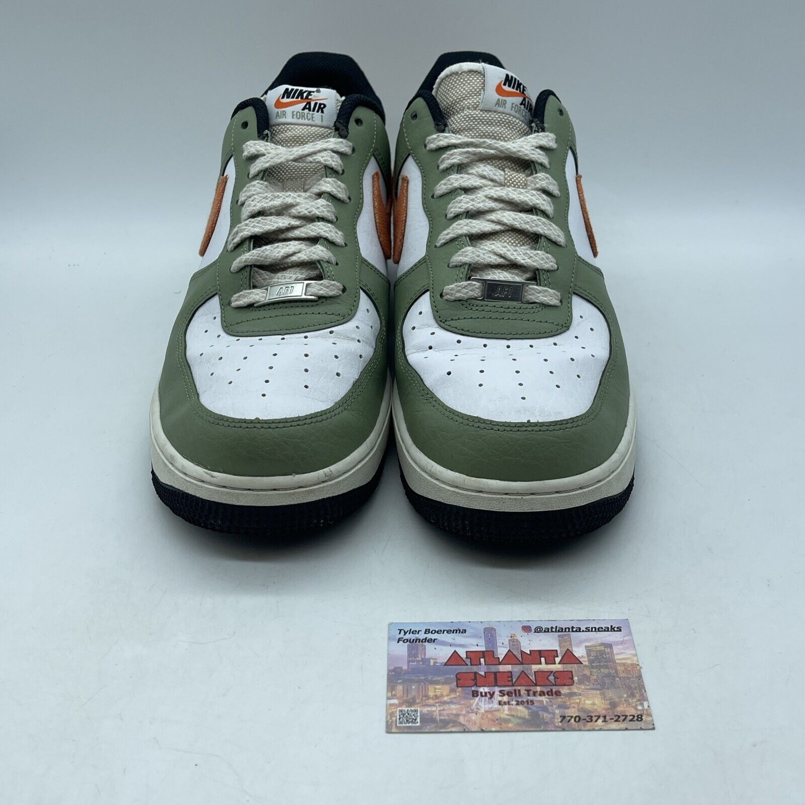 Size 11.5 - Nike Air Force 1 '07 Oil Green Orange White Leather (FD0758-386)