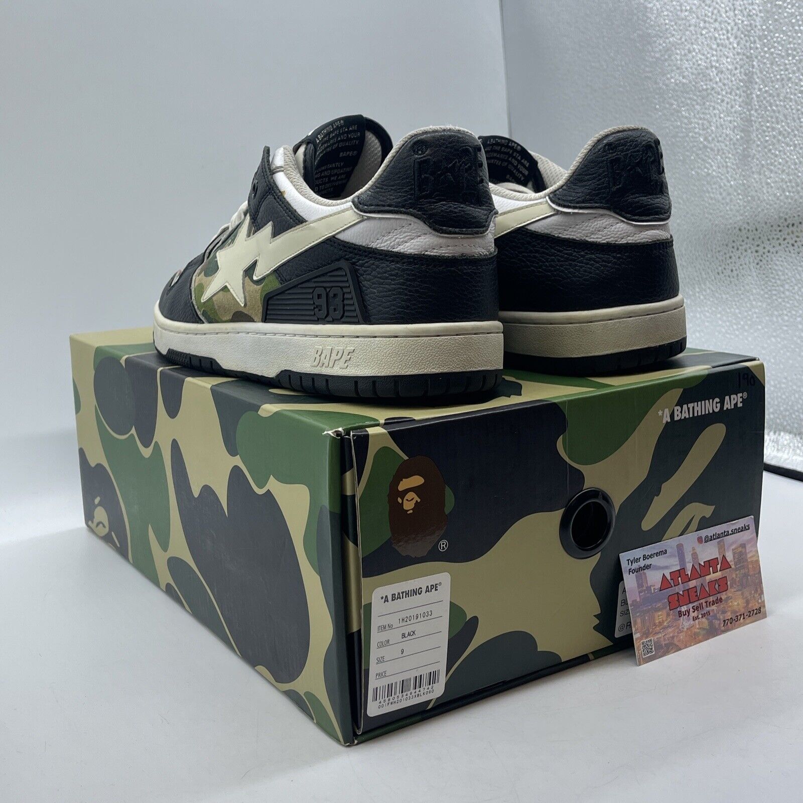 Size 9 - A Bathing Ape Sk8 Sta Black Camo White Black  Leather (1H20191033)