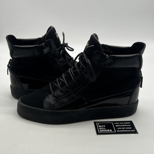 Size 10 - Giuseppe Zanotti Metal Signature Logo Black Leather High Top Sneaker