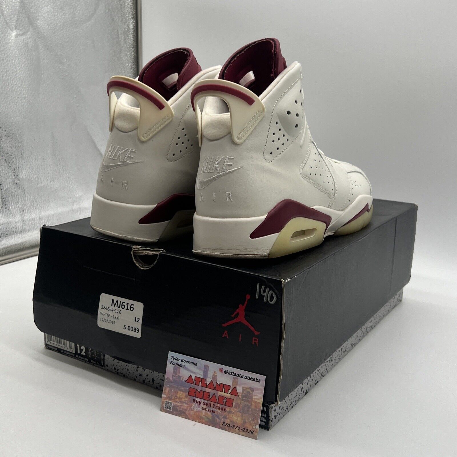 Size 12 - Air Jordan 6 Retro 2015 Maroon White Leather (384664-116)