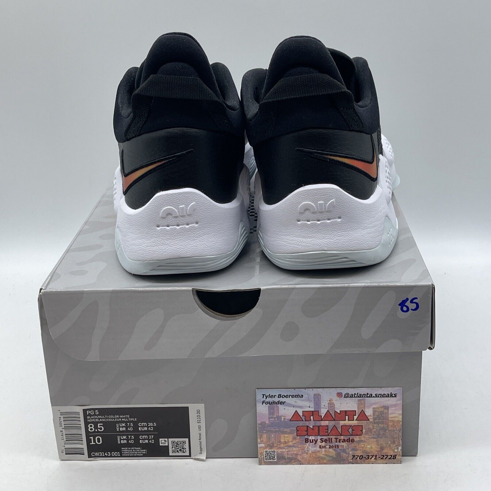 Size 8.5 - Nike PG 5 Black Suede Leather White Blue Orange  (CW3143-001)