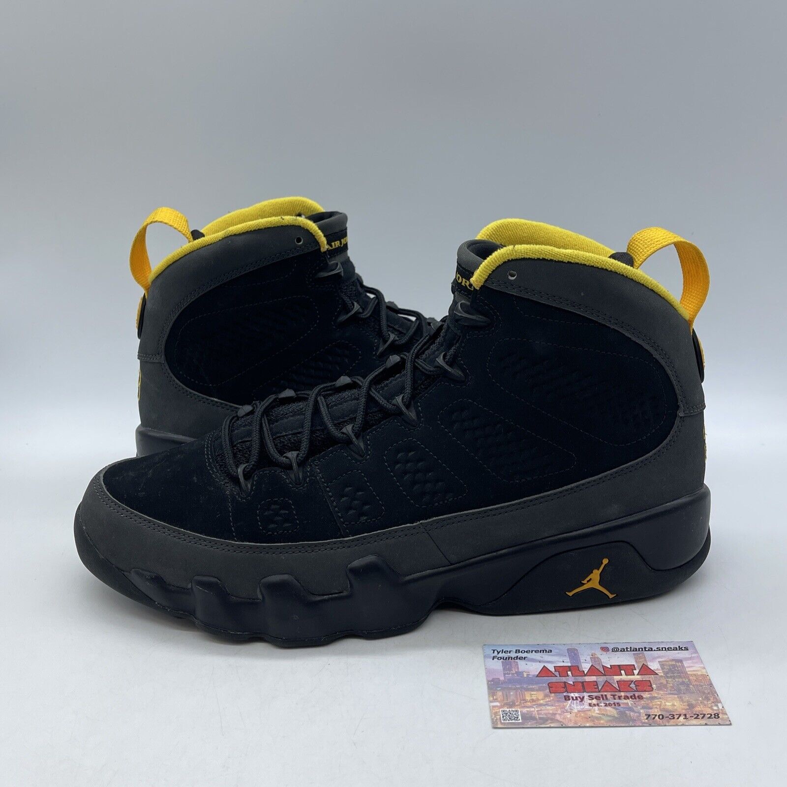 Size 10.5 - Jordan 9 Retro Black Yellow Black Grey Suede (CT8019-070)