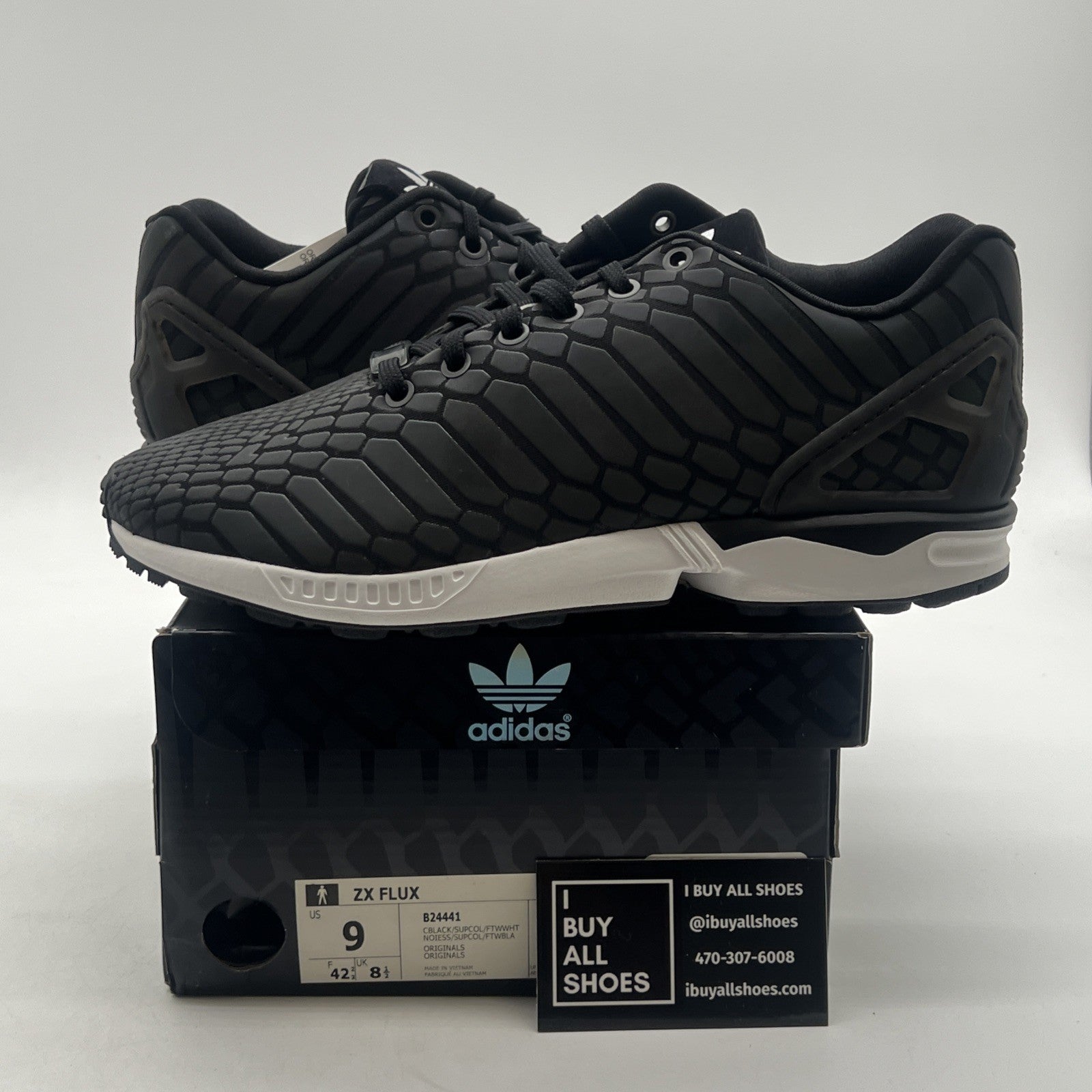 Size 9 - Adidas ZX Flux Black Xeno Reflective (B24441)
