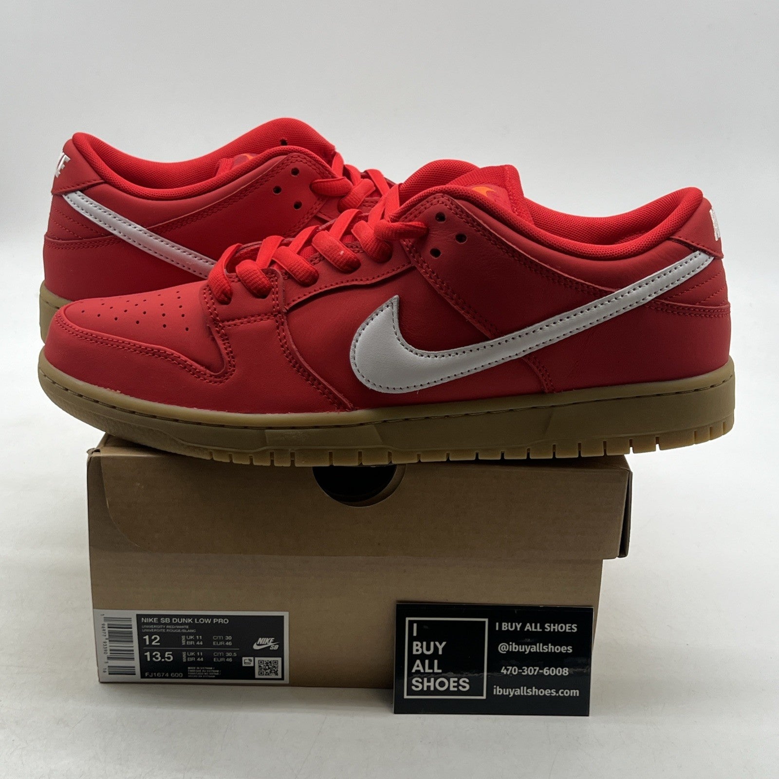 Size 12 - Nike Dunk Low Pro SB University Red Gum (FJ1674-600)