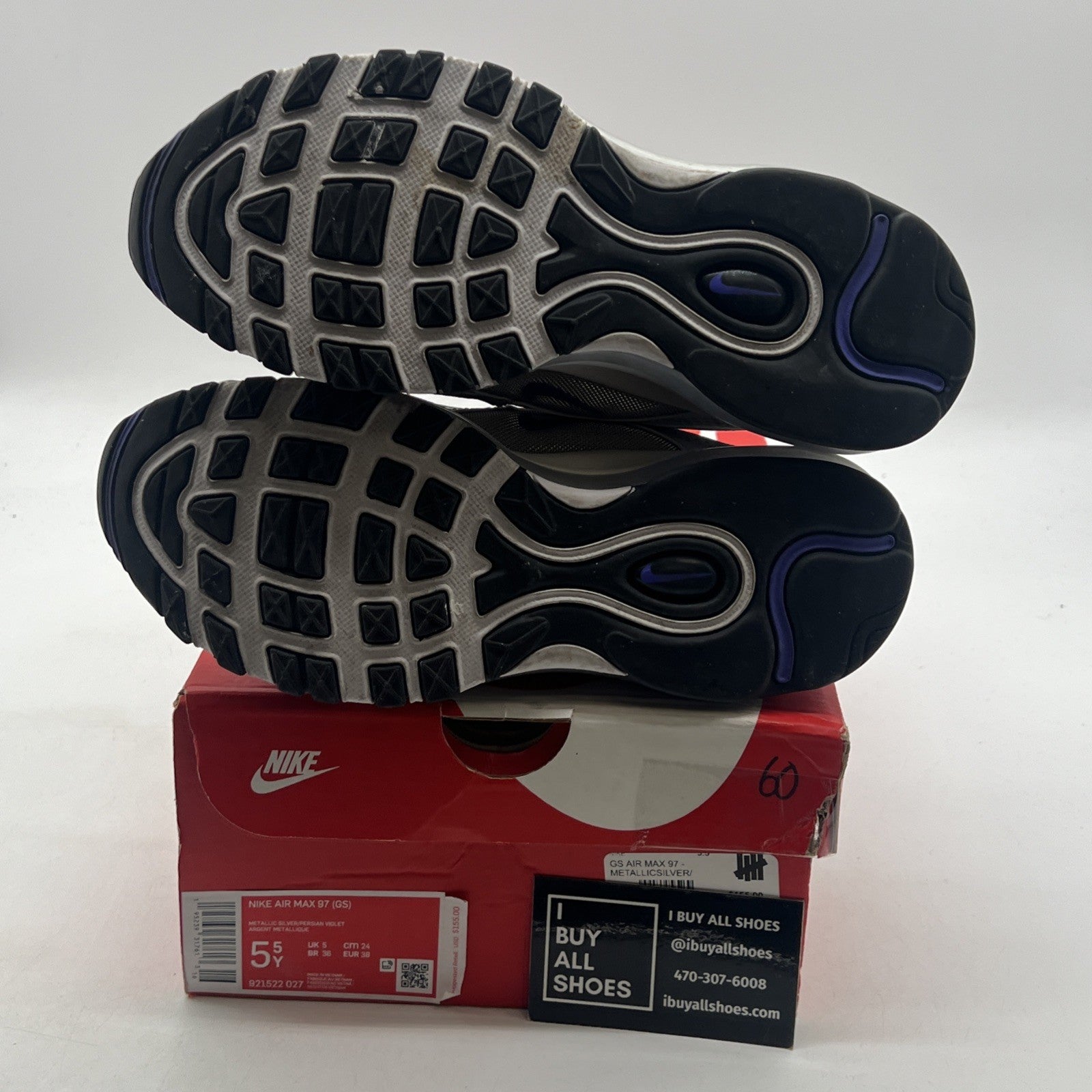 Size 5.5Y - Nike Air Max 97 GS Silver Purple White Shoes (921522-027)