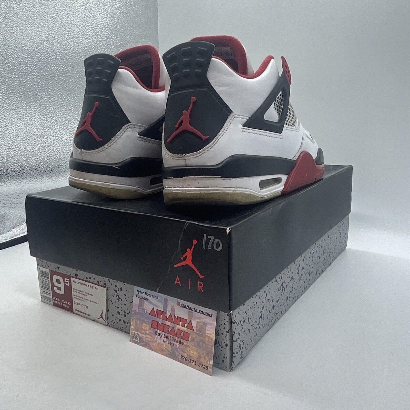 Size 9.5 - Jordan 4 Retro Fire Red 2012 White Black Leather (308497-110)