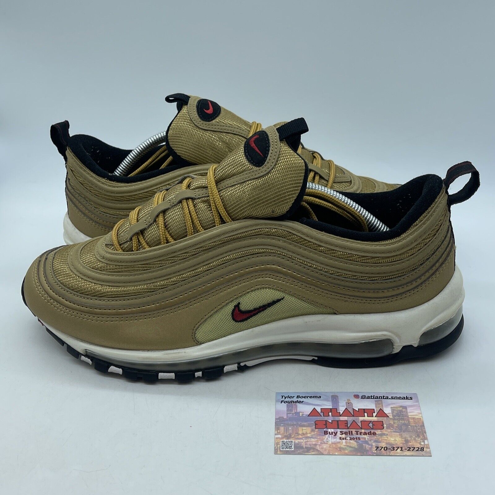 Size 11 - Nike Air Max 97 OG QS Metallic Gold Red Black Suede Leather 884421-700