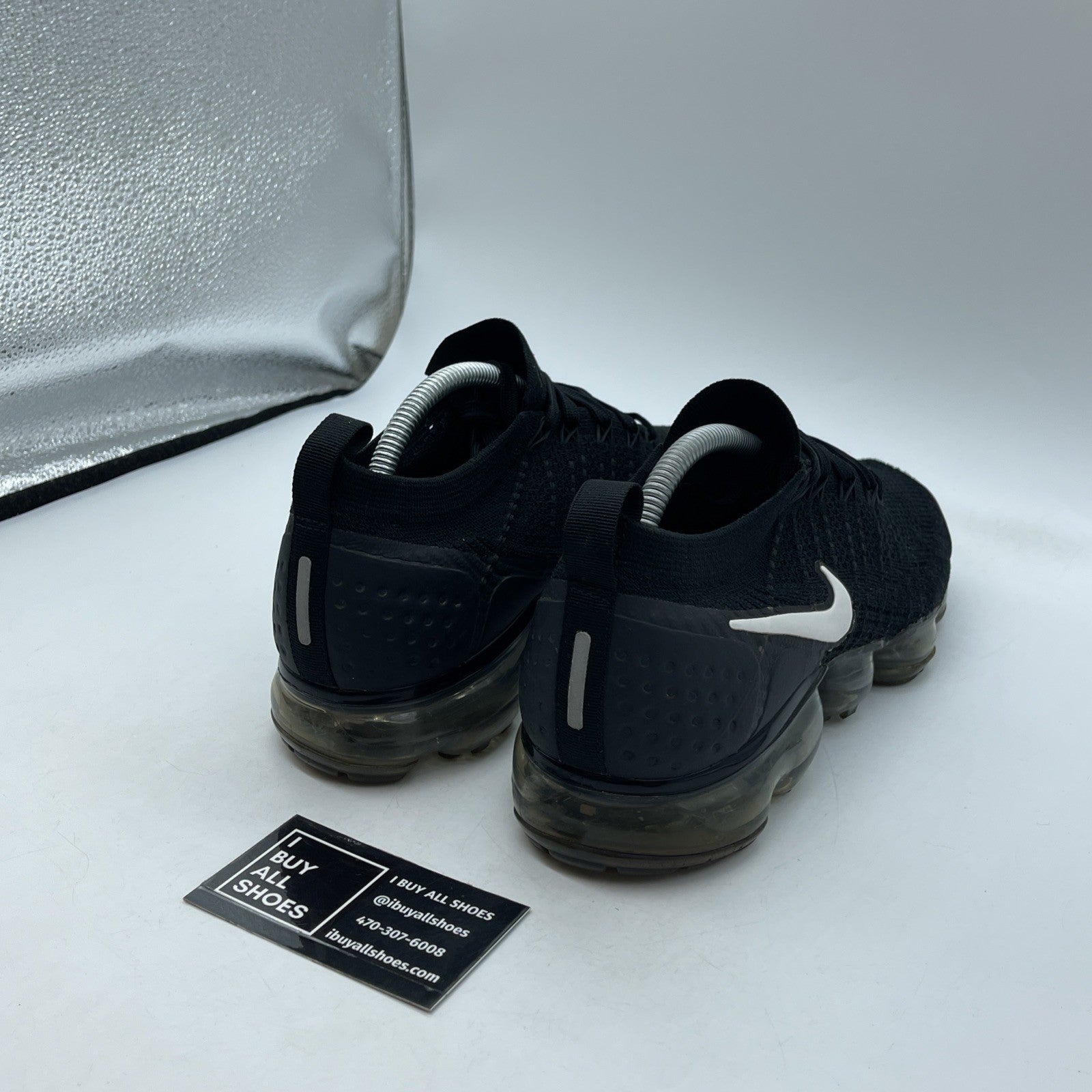 Size 9.5 - Nike Air VaporMax Flyknit 2 Black White Suede Leather (942842-001)