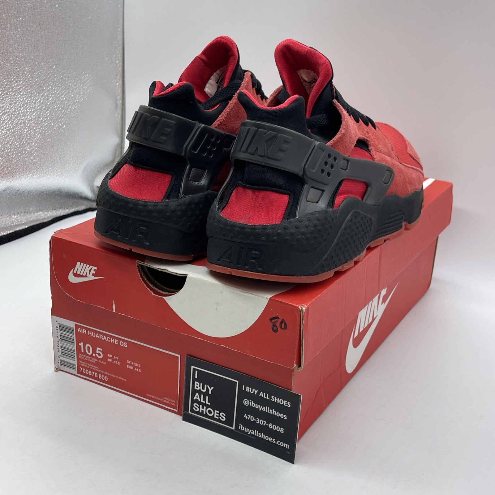 Size 10.5 - Nike Air Huarache Qs Love Hate Red Black Suede (700878-600)