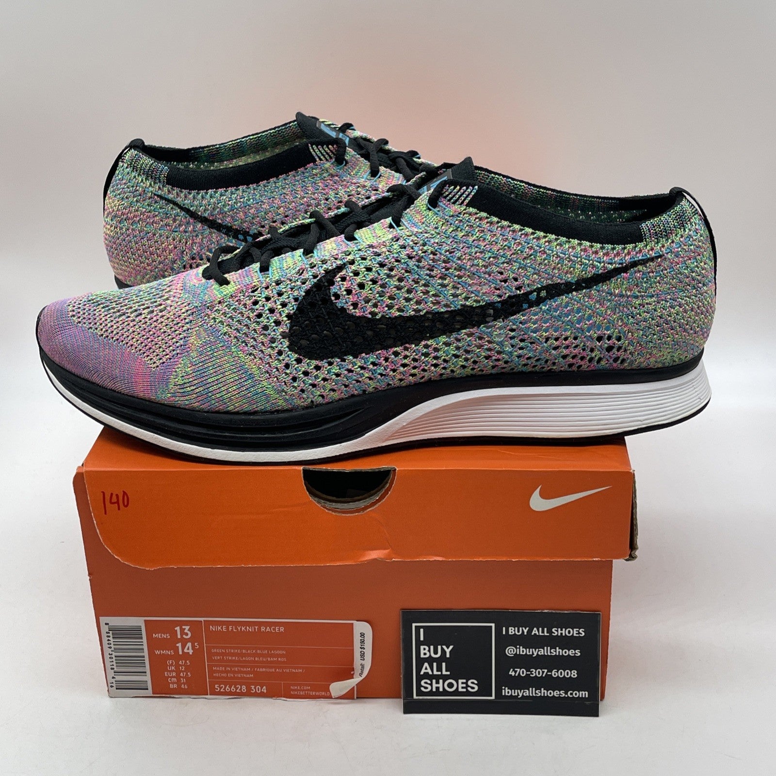 Size 13 - Nike Flyknit Racer 2015 Multi-Color Black Suede (526628-304)