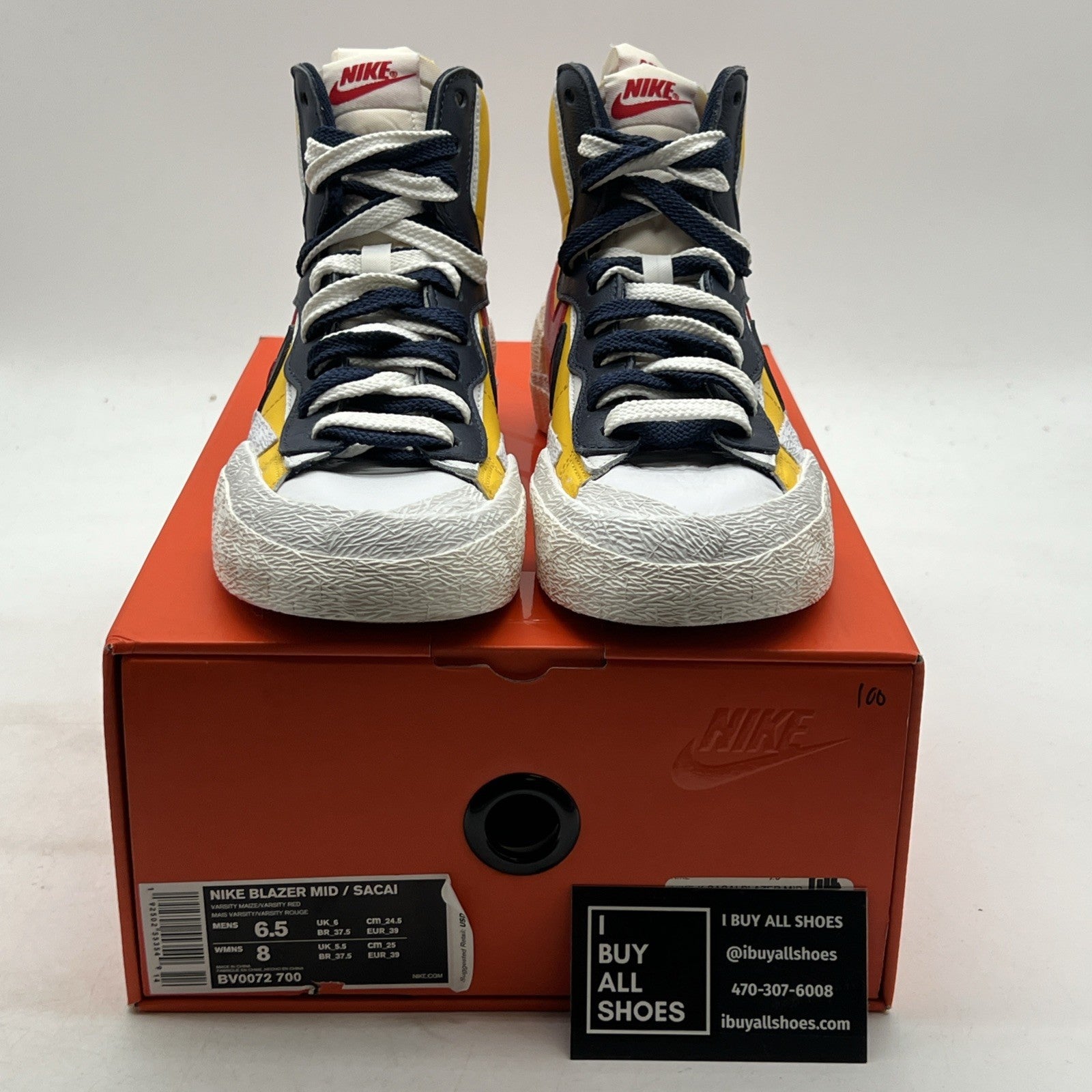 Size 6.5 - Nike sacai x Blazer Mid Maize Navy (BV0072-700)