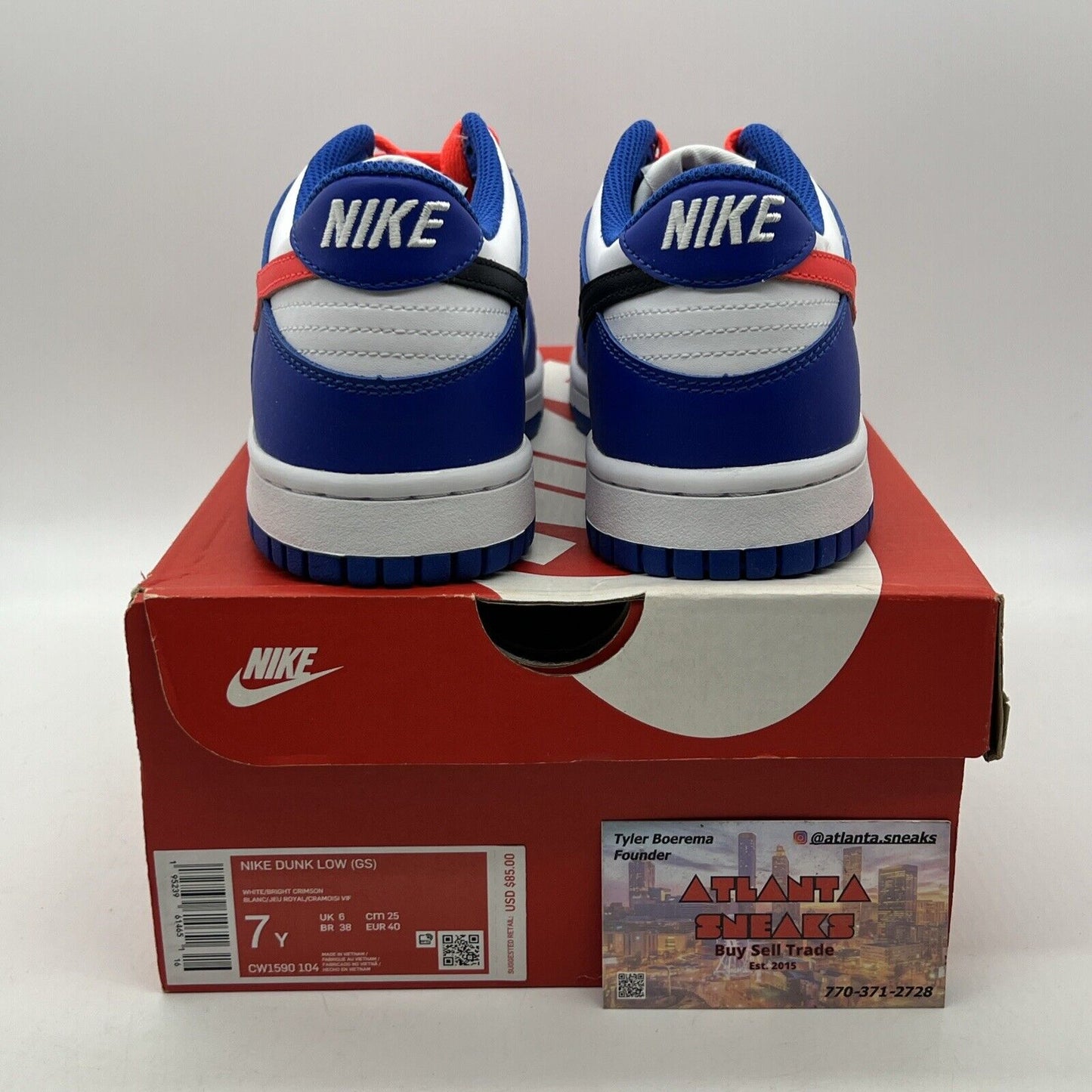 Nike Dunk Low (GS) White/Bright Crimson Blue Black Leather CW1590-104 Size 7Y