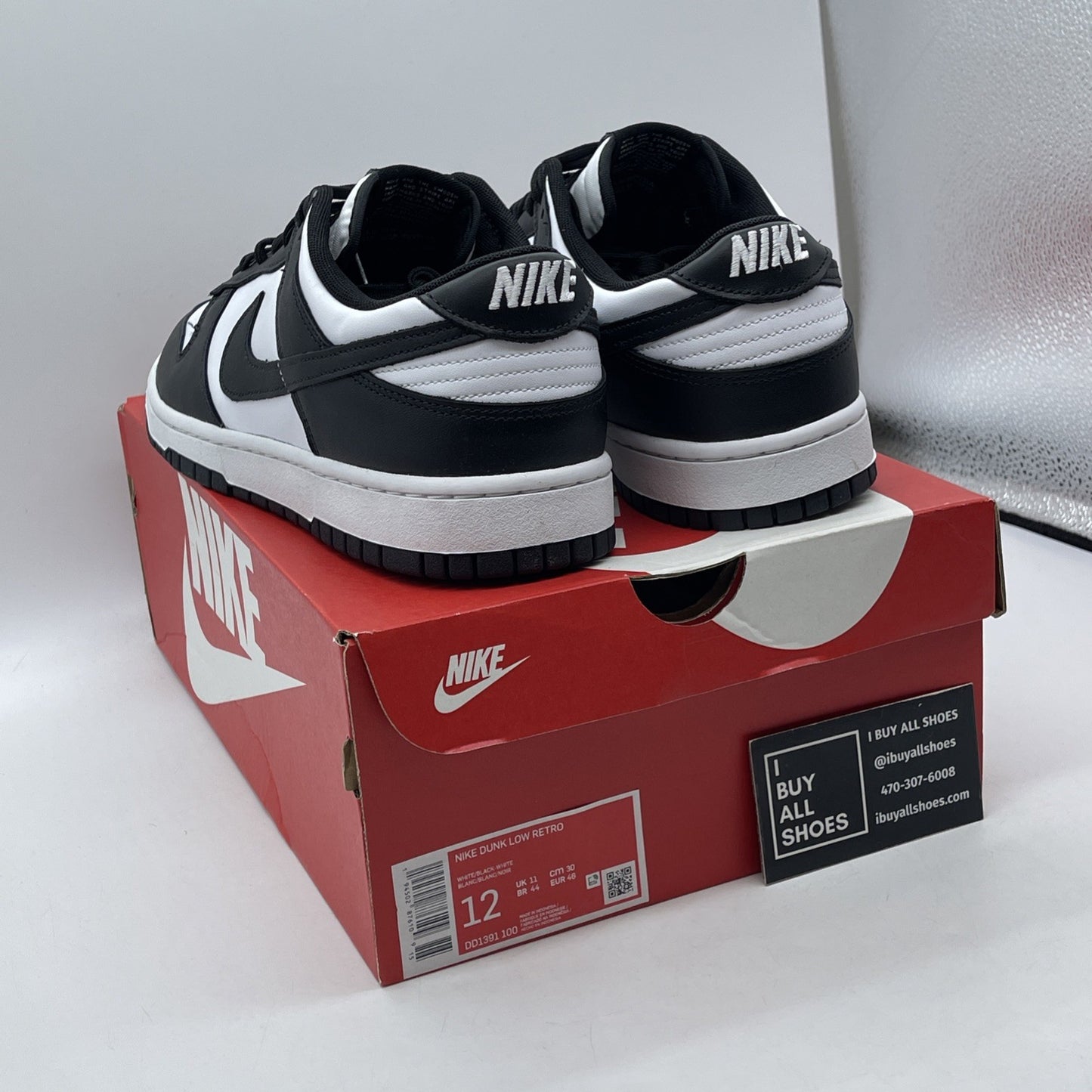 Size 12 - Nike Dunk Low Black White Leather (DD1391-100)