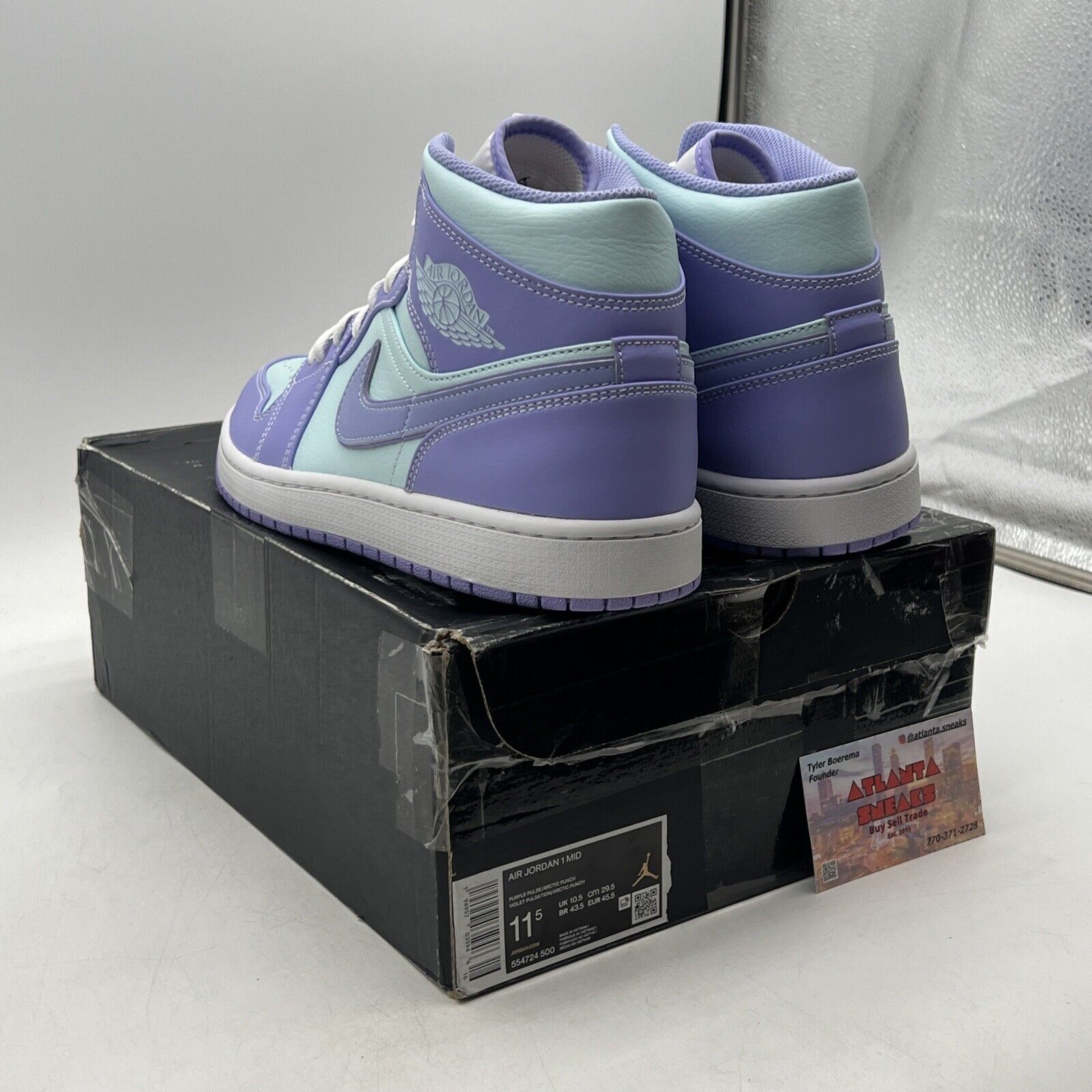 Size 11.5 - Air Jordan 1 Mid Purple Pulse Leather White (554724-500)