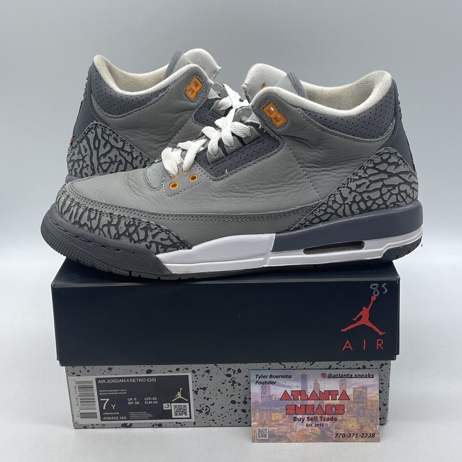 Size 7Y- Jordan 3 Retro Mid Cool Grey White Suede Leather (398614-012)