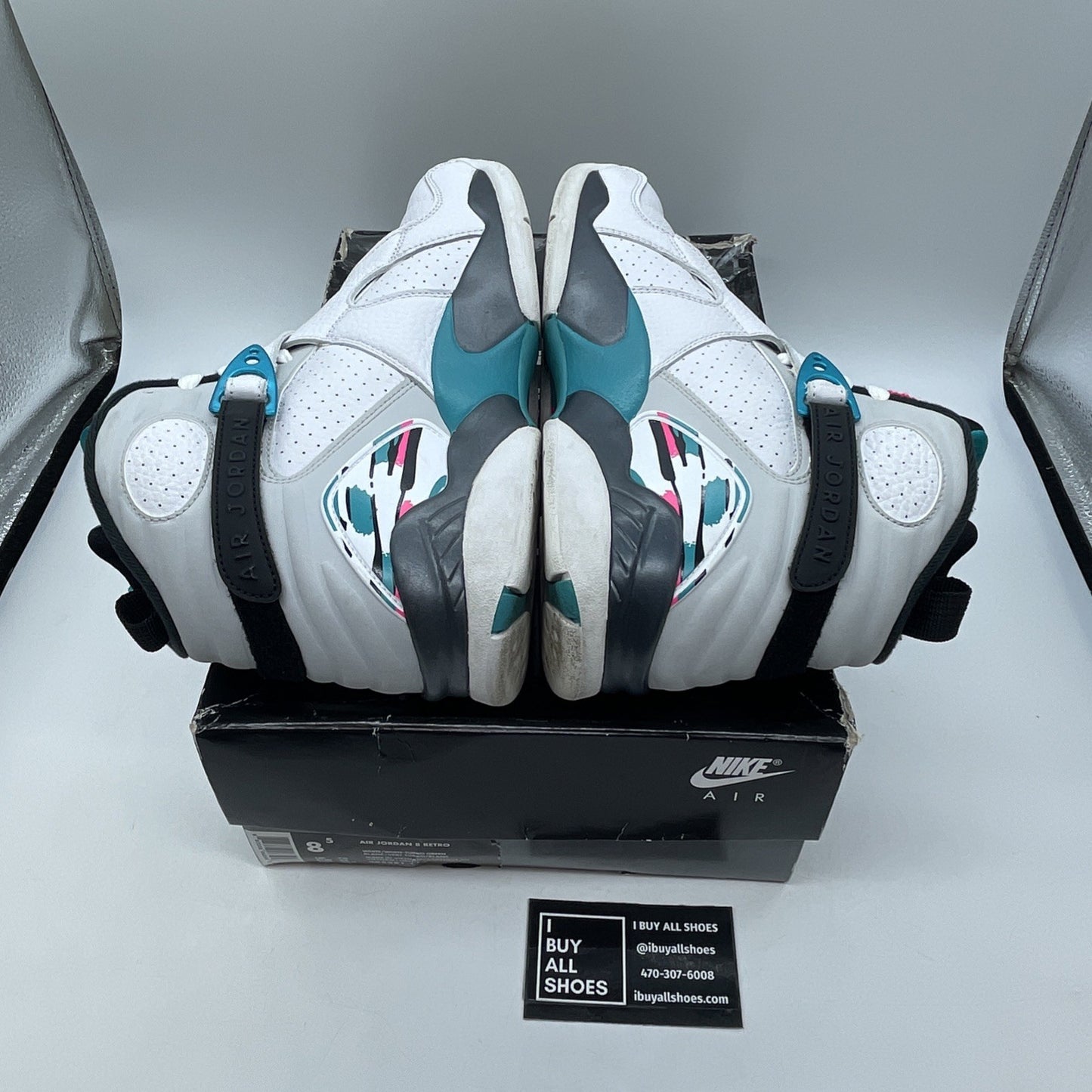 Size 8.5 - Air Jordan 8 Retro South Beach White Blue Leather (305381-113)