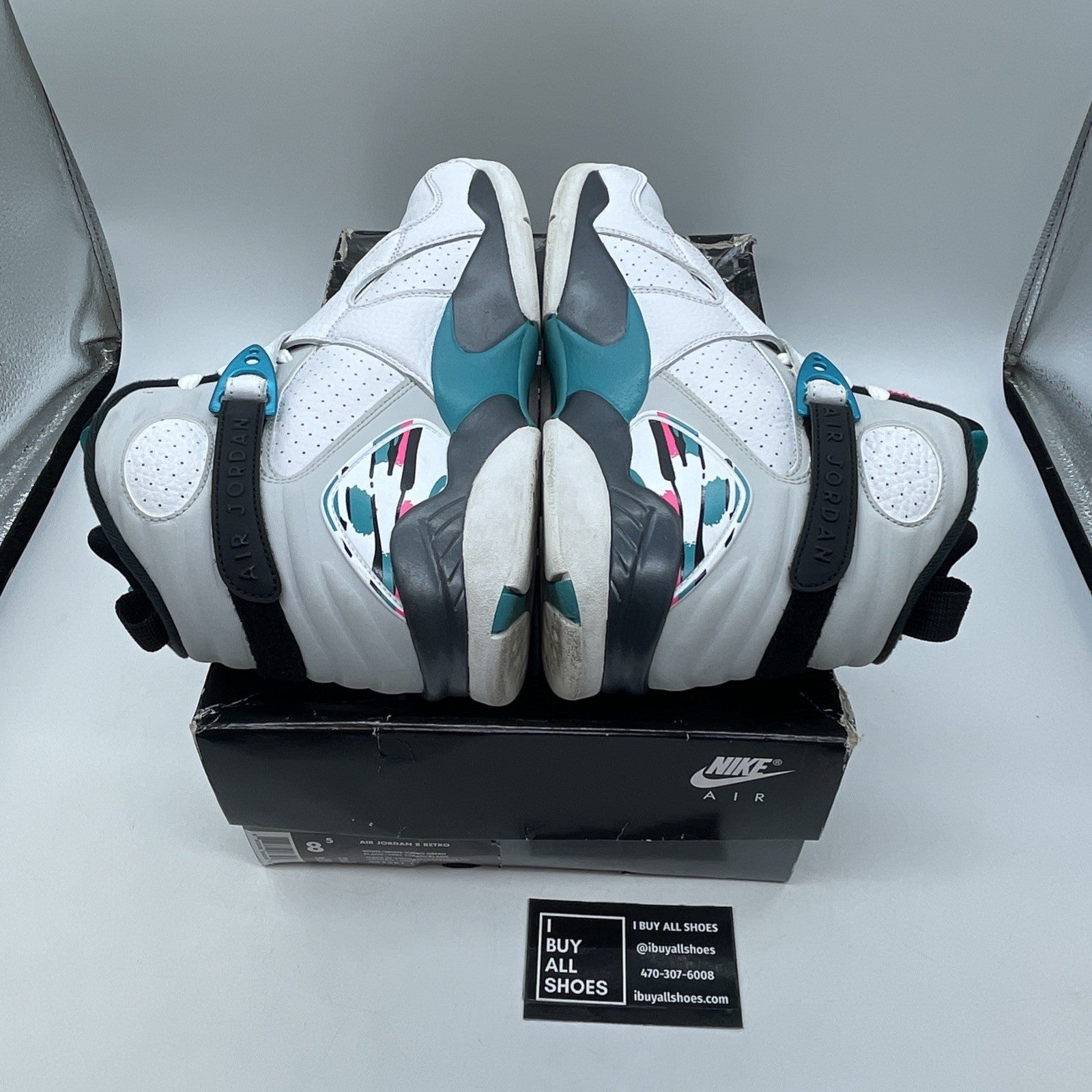 Size 8.5 - Air Jordan 8 Retro South Beach White Blue Leather (305381-113)