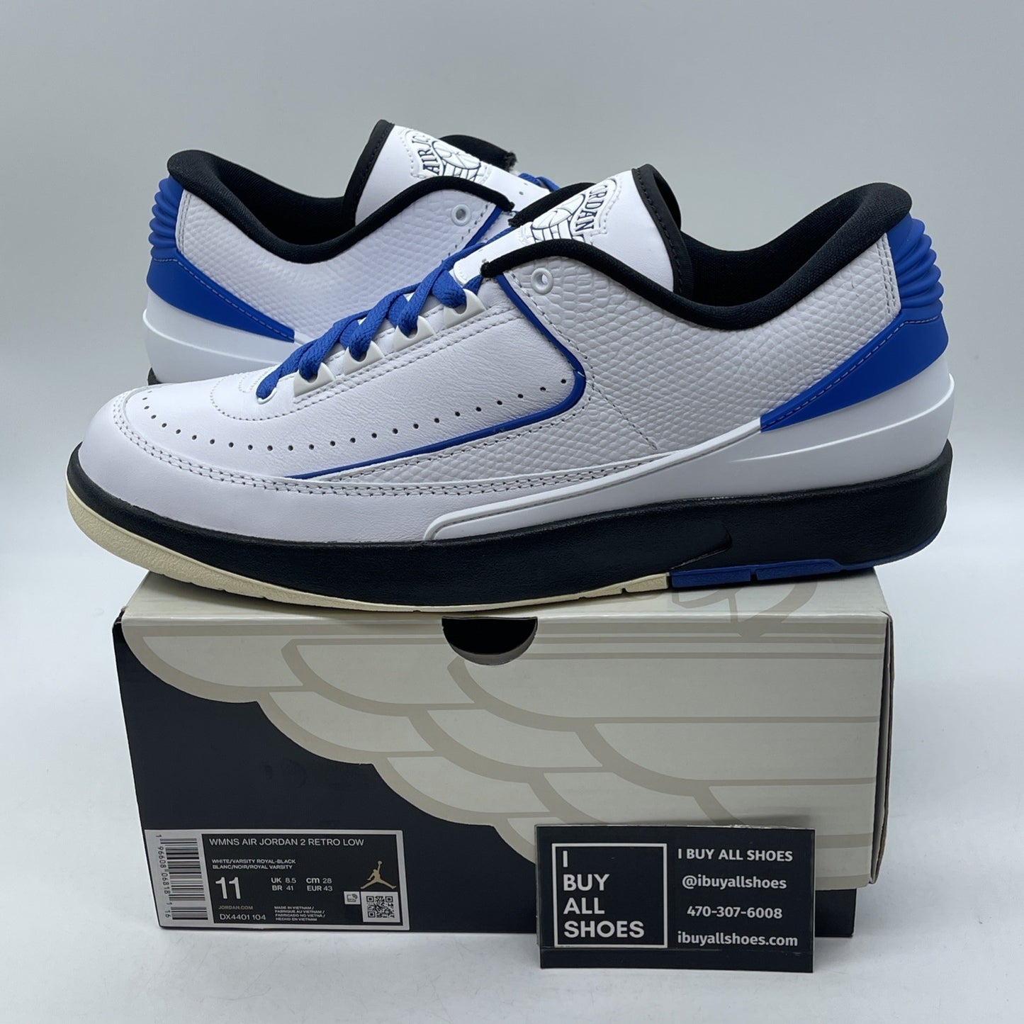 Size 11W - Air Jordan 2 Retro Low Varsity Royal White Leather (DX4401-104)