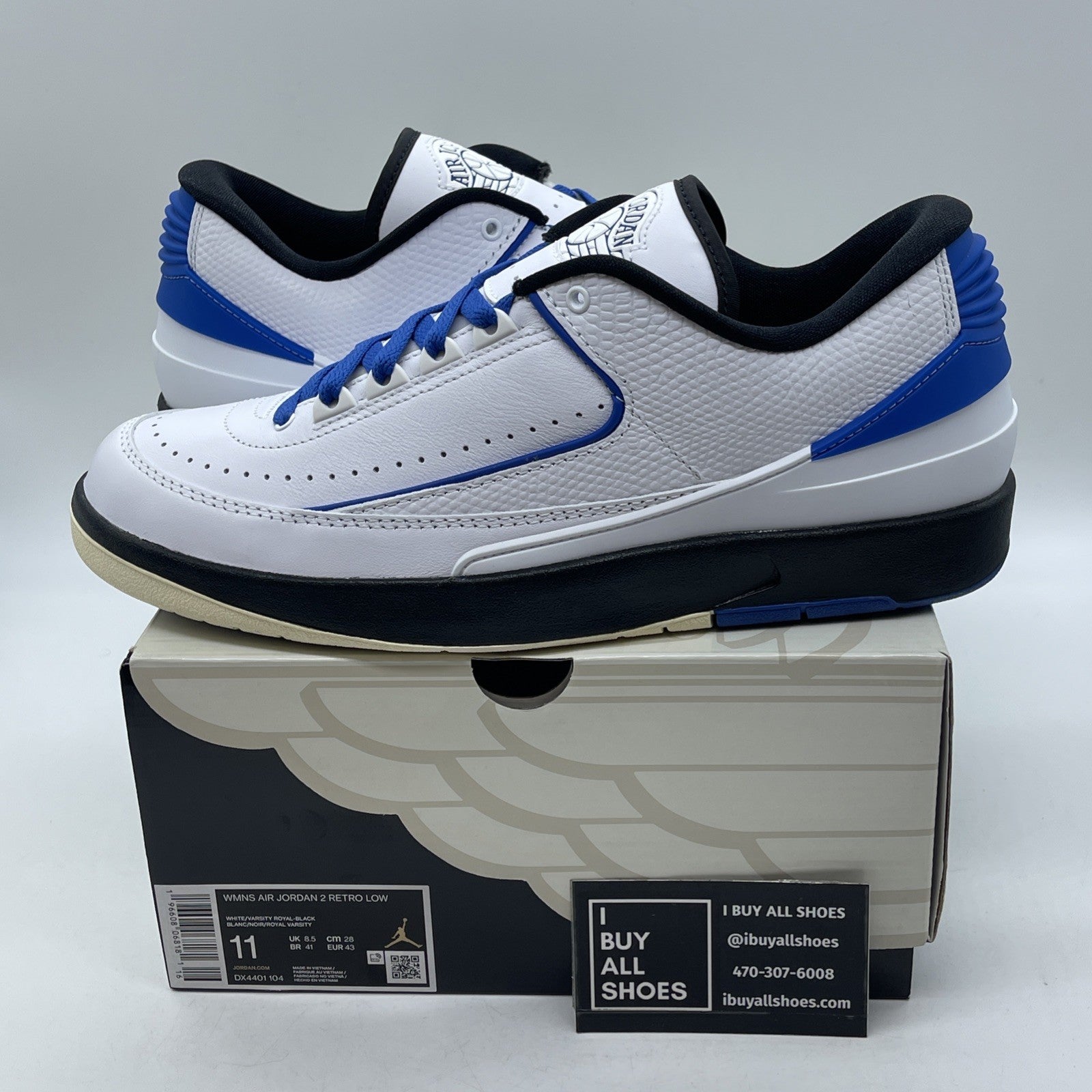 Size 11W - Air Jordan 2 Retro Low Varsity Royal White Leather (DX4401-104)