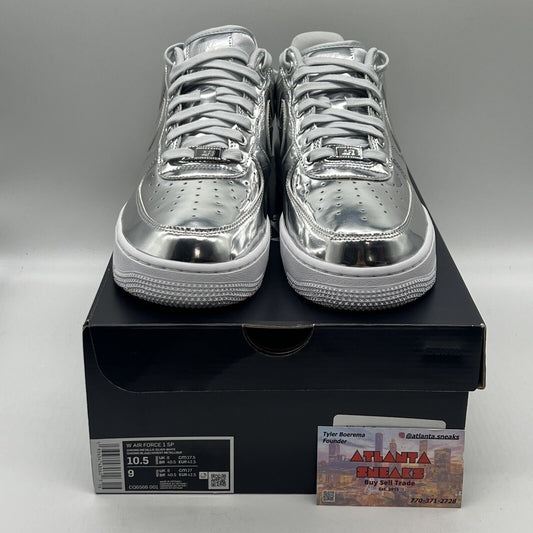 Size 10.5 - Nike Air Force 1 SP Liquid Metal - Chrome W Brand New Og All Silver
