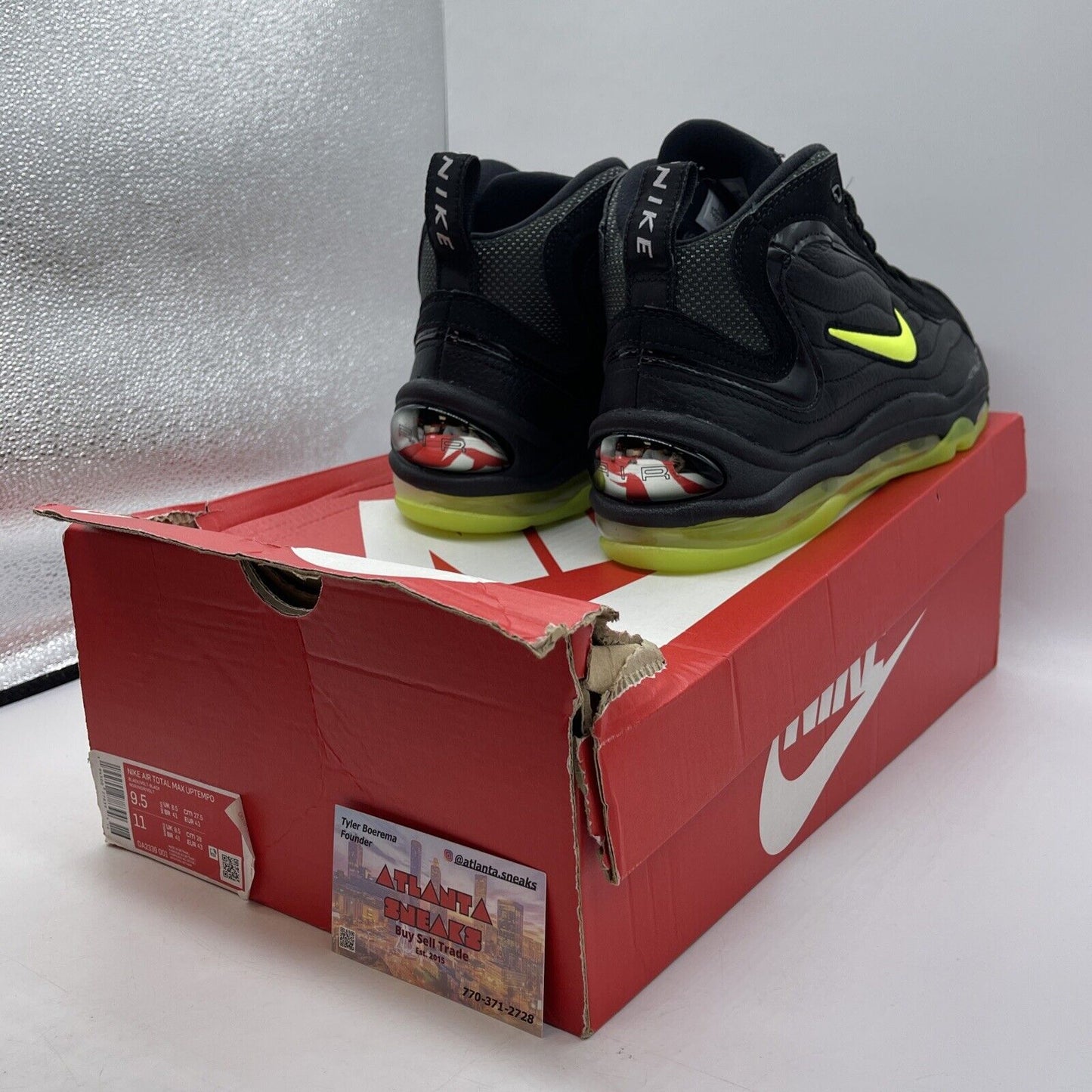 Size 9.5 - Nike Air Total Max Uptempo Black Volt Suede Leather (DA2339-001)