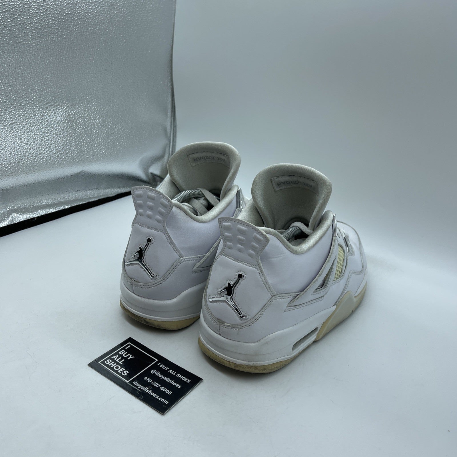 Size 10.5 - Jordan 4 Retro Mid Pure Money White Silver Leather (308497-100)