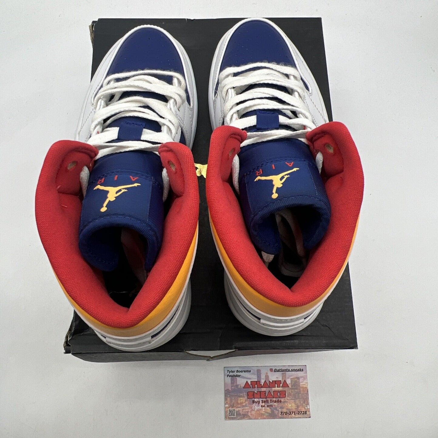 Size 8 - Air Jordan 1 Mid White Deep Royal Blue Leather Yellow (554724-131)