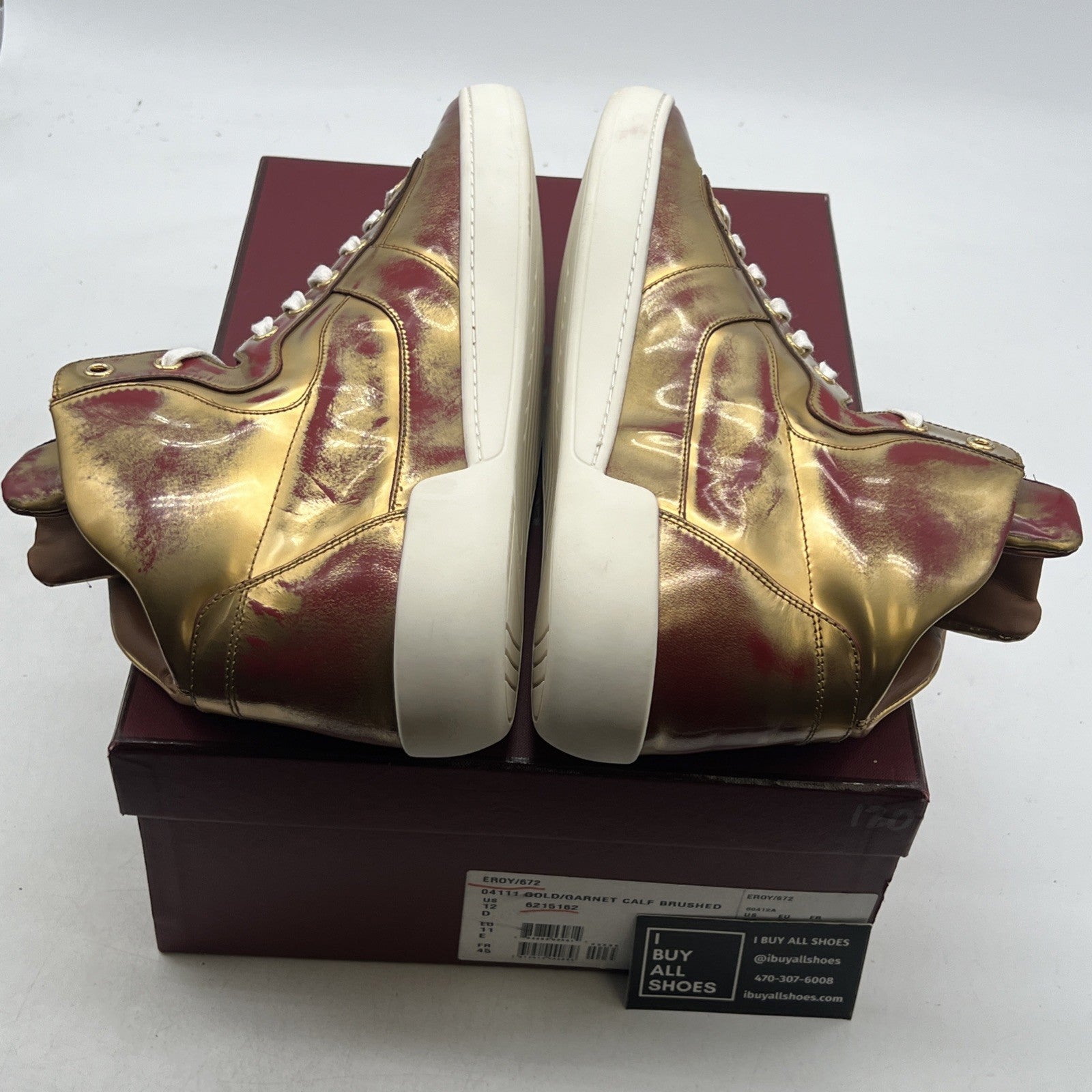 Size 12D - Bally Mens Eroy Red / Gold Patten Leather High Tops Sneakers