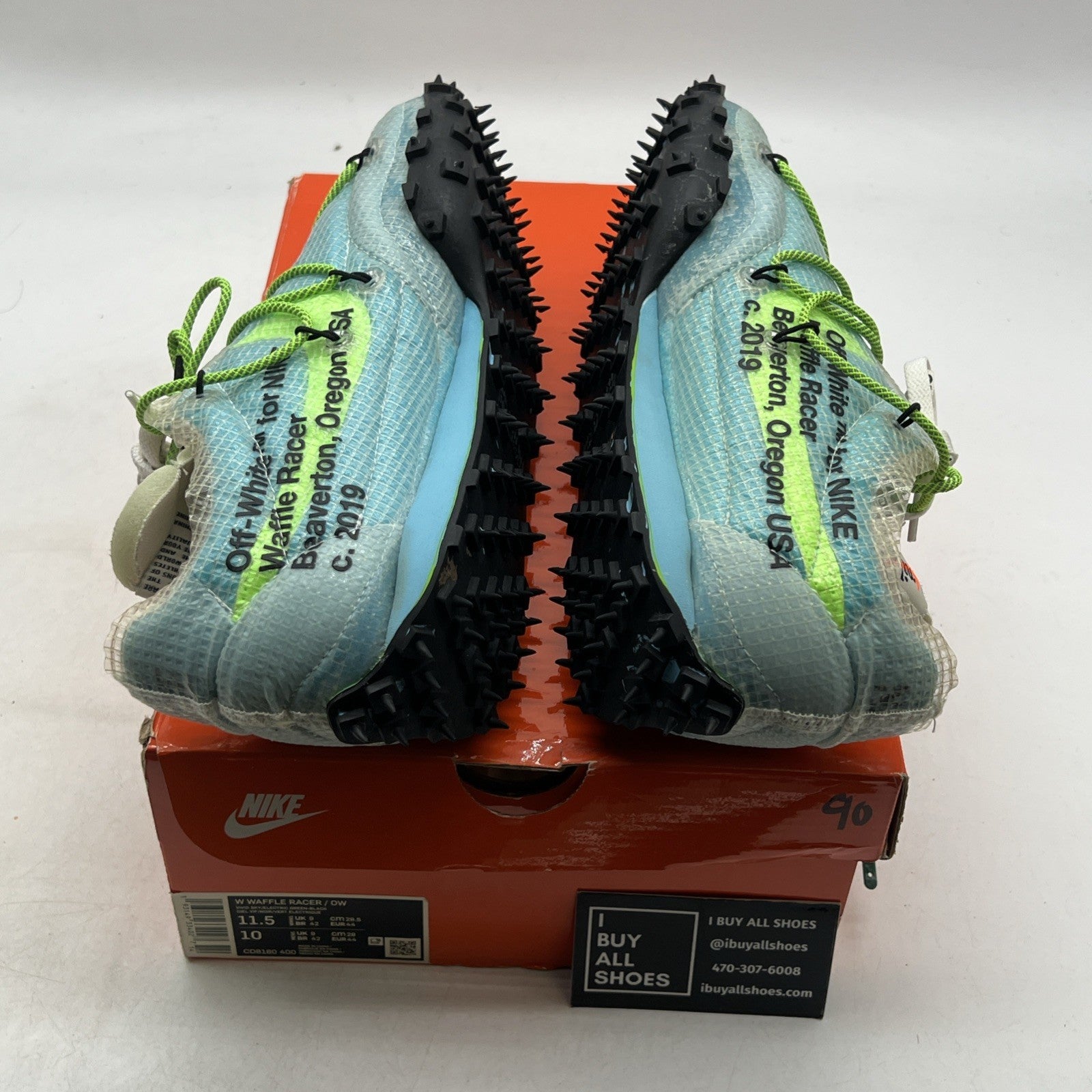 Size 11.5 - Nike Off-White x Waffle Racer Vivid Sky W (CD8180-400)