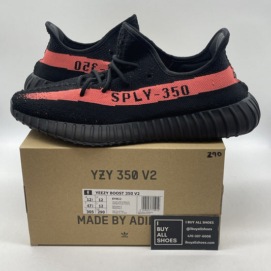 Size 12.5 - adidas Yeezy Boost 350 V2 Low Red Stripe Black Suede (BY9612)