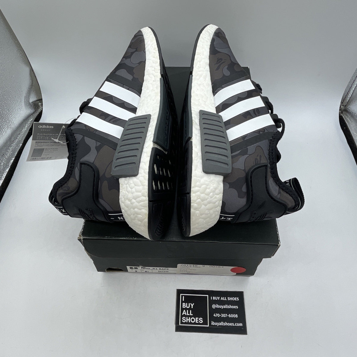 Size 9 - A Bathing Ape x Adidas NMD_R1 Black Camo (BA7325)