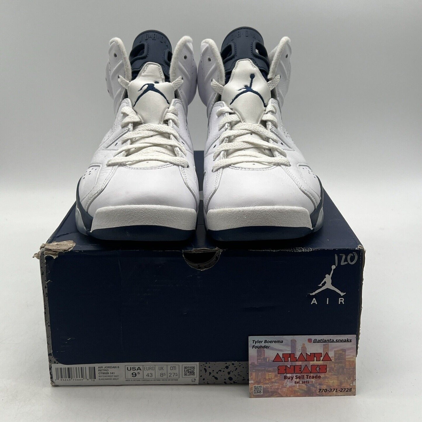 Size 9.5 - Jordan 6 Retro Midnight Navy White Leather (CT8529-141)