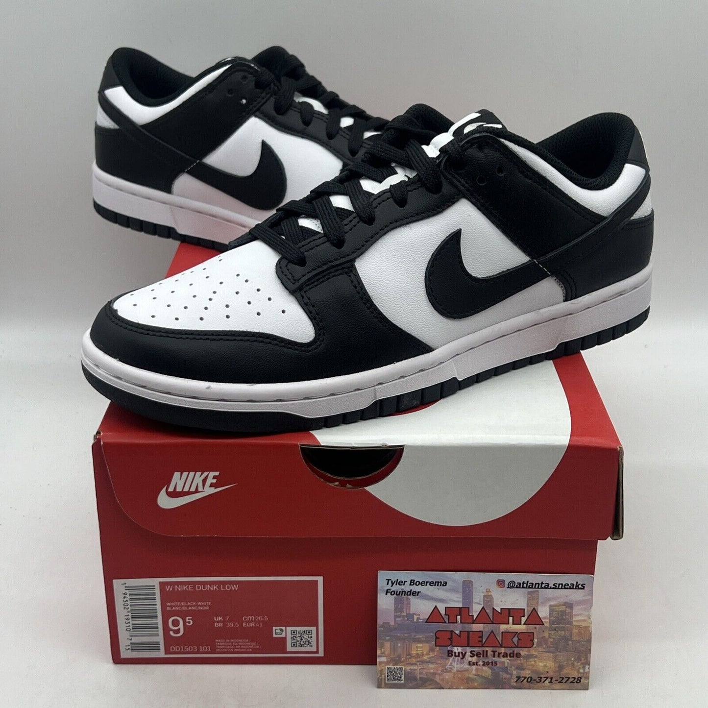 Size 9.5 - Nike Dunk Low Black White W Brand New Og All