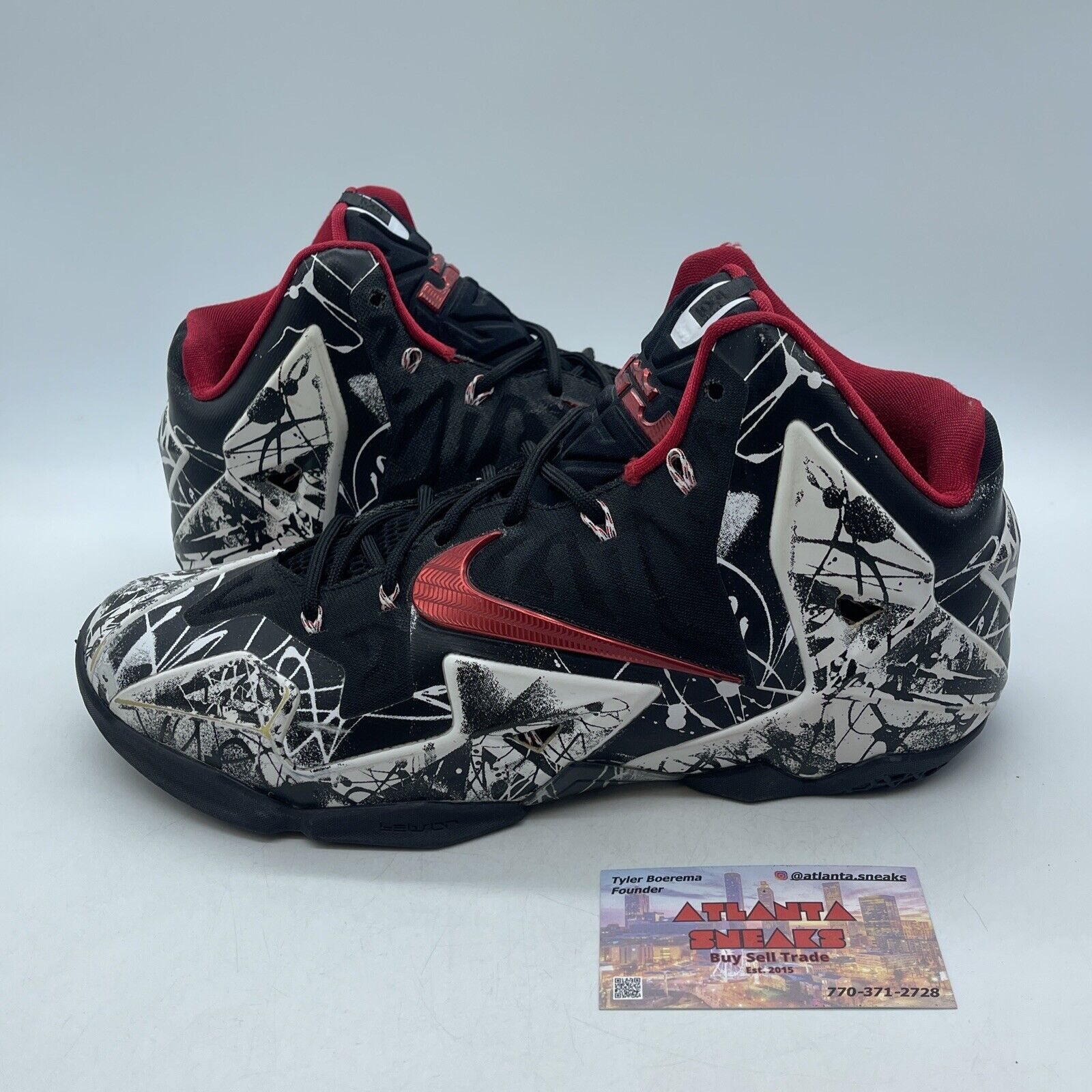 Size 10.5 - Nike LeBron 11 Graffiti Black White Red Leather (616175-100)