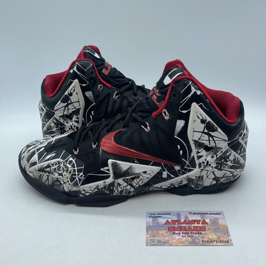 Size 10.5 - Nike LeBron 11 Graffiti Black White Red Leather (616175-100)