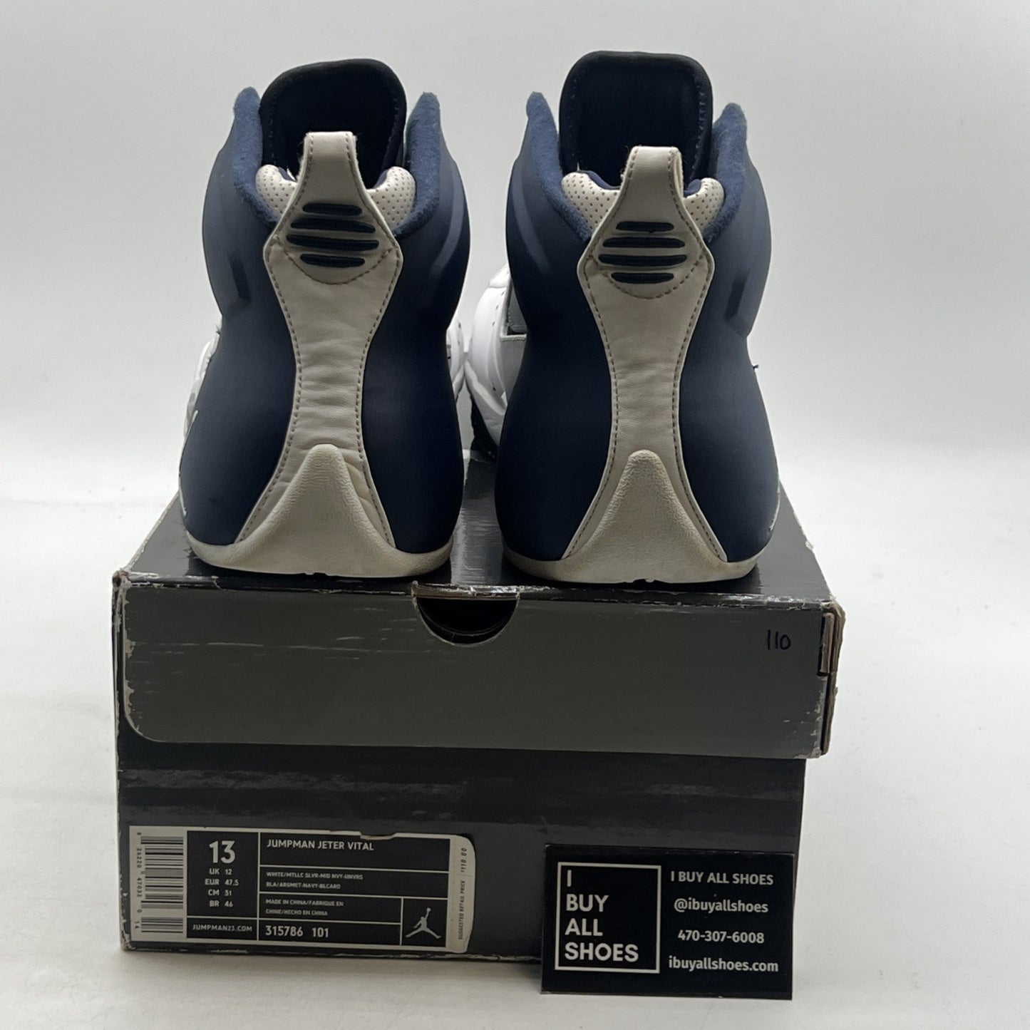 Size 13 - Air Jordan Jumpman Jeter Vital White Midnight Navy (315786-101)
