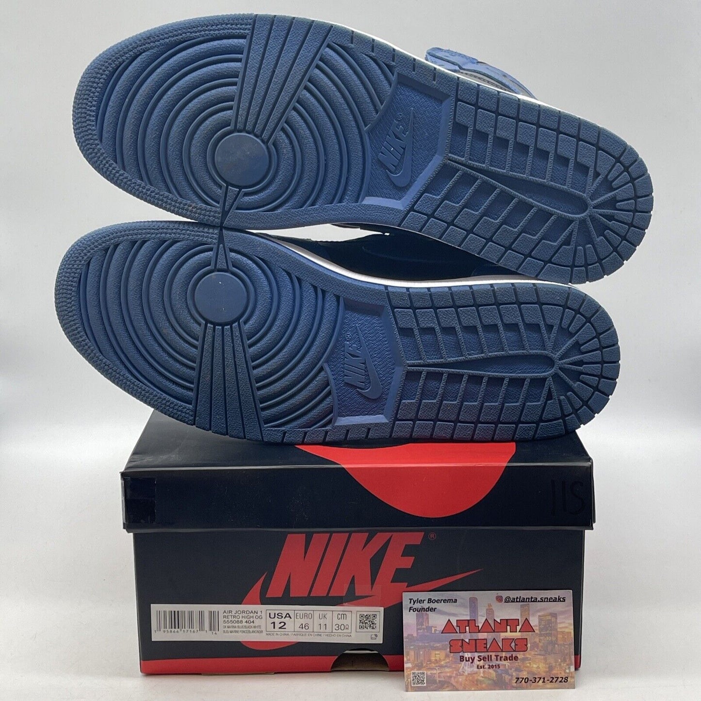 Size 12 - Jordan 1 Retro OG High Dark Marina Blue White Black (555088-404)
