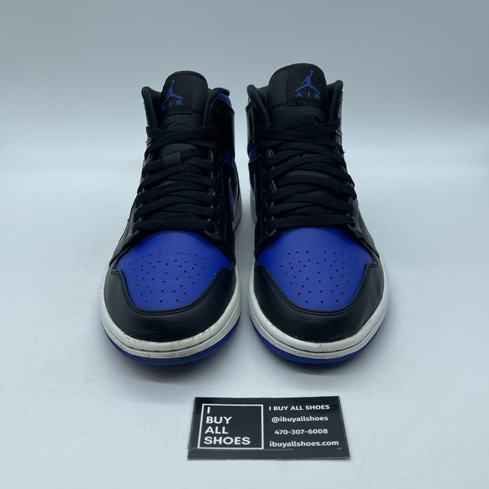 Size 8.5 - Air Jordan 1 Mid Black Hyper Royal Blue Leather (554724-068)